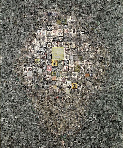 Condensation, by Lee Kwanwoo. 2010, mixed media (Korean stamps) on canvas.Image courtesy of the artist and Able Fine Art, New York