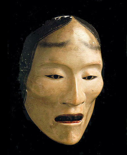 Yase-onna (Emaciated woman), a Noh mask associated with the
character Unai in Motomezuka, Act 2, mask carver unknown.
Circa 19th century, wood. After Toru Nakanishi and Kionori 
Komma, Noh Masks, Color Books, Tokyo, 1960