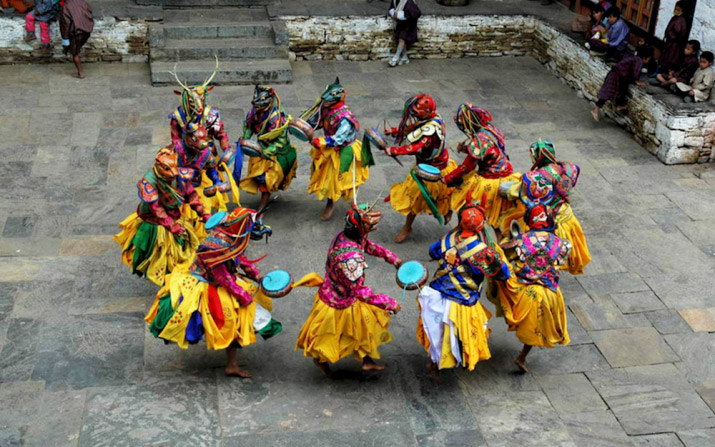 “Nga Ging” in animal-headed masks, a dance revealed by the Bhutanese Nyingma saint Pema Lingpa in the 15th century, Yungdrung Choeling Dzong, Bhutan, 2006. From Core of Culture