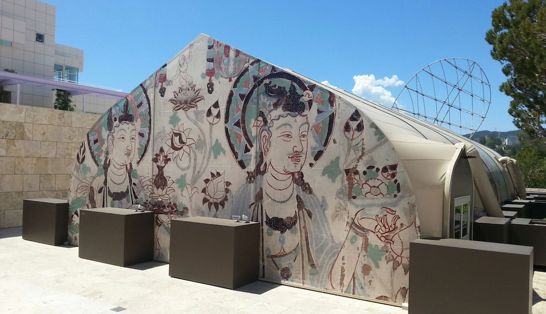 View of the temporary structure housing three replica Mogao Caves, Getty Center, Los Angeles. Photo by the author