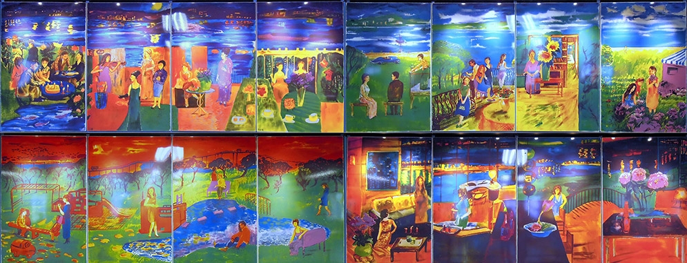 現時在港鐵美孚站轉乘西鐵站的長廊兩旁，展示的一組十六幅《美孚今昔》壁畫，正是出自老師手筆，標記著她對香港歷史人文與日常生活多元面向的掌握。