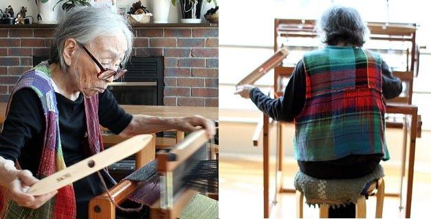現年104歲的城美紗緒每天仍然安靜地坐在工作坊裏,織布機前專注織布。 現年104歲的城美紗緒每天仍然安靜地坐在工作坊裏,織布機前專注織布。
