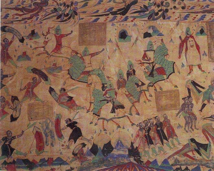 莫高窟第二百八十五窟南壁西魏壁畫代表作「五百強盜故事圖」（部分）（網路圖片）