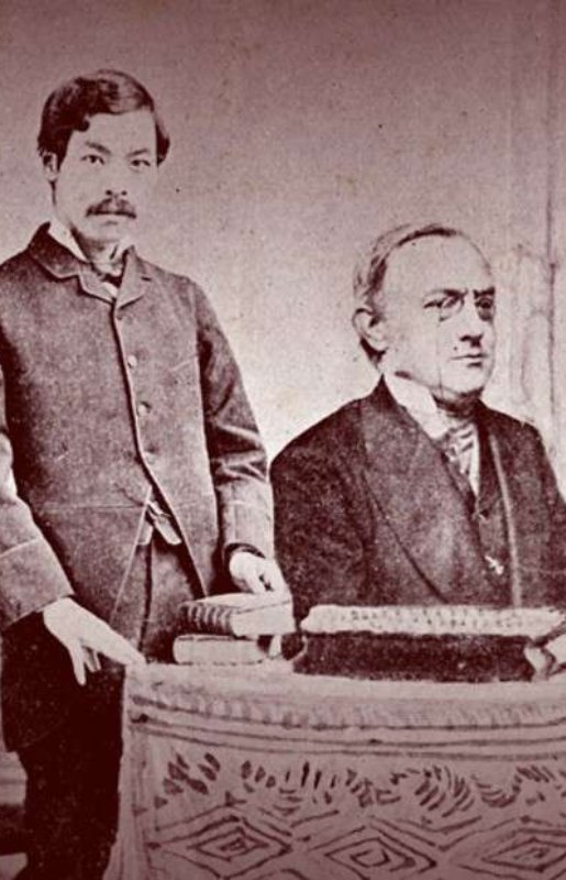 圖一a 南條文雄于1876-84時在英國進修梵文及佛經，旁為老師 馬克斯·繆勒（Max Müller） (網上圖片)