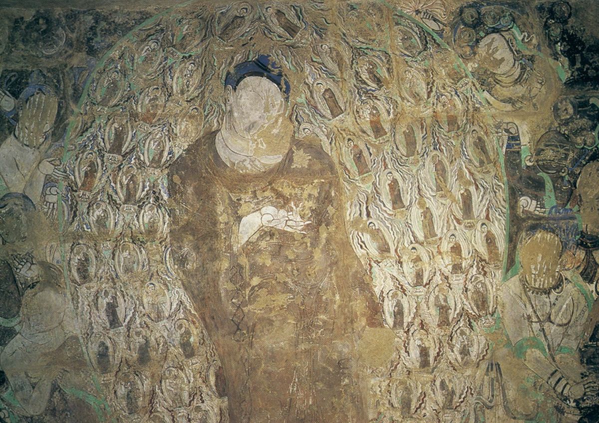 圖三：中國新疆庫車克孜爾石窟第123窟（銜環飛鴿窟）因緣故事畫中的化佛神變圖。（翻拍自《中國石窟．克孜爾石窟（三）》，北京：文物出版社，1997）。