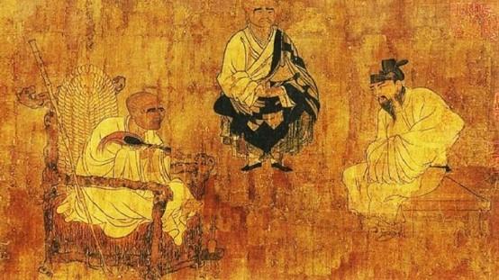 傳世閻立本作《蕭翼賺蘭亭圖卷》畫辨才和尚（左）坐的坐具，大概就是僧人所用繩床的一般形狀。（圖片來源：維基百科）